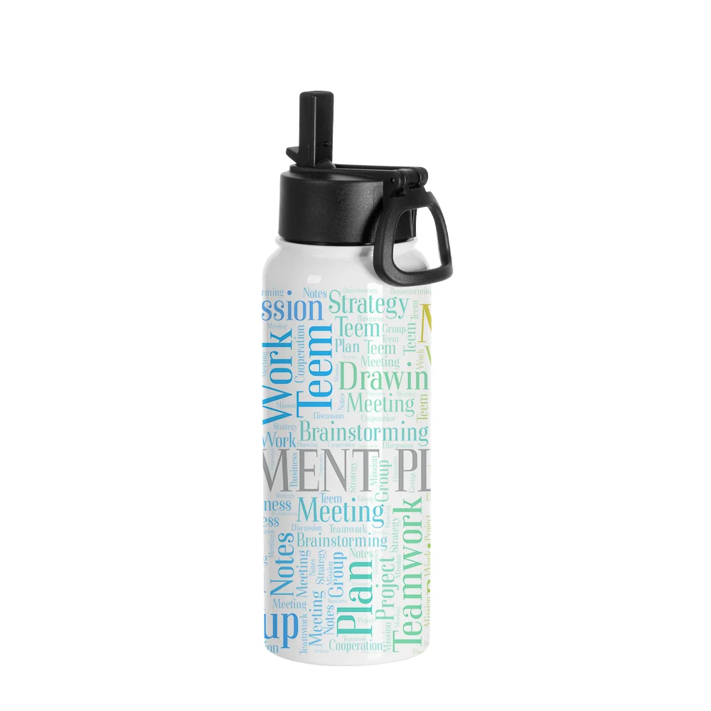30oz/900ml Stainless Steel Water Bottle w/ Wide Mouth Straw & Portable Lid (White) thumbnail 2
