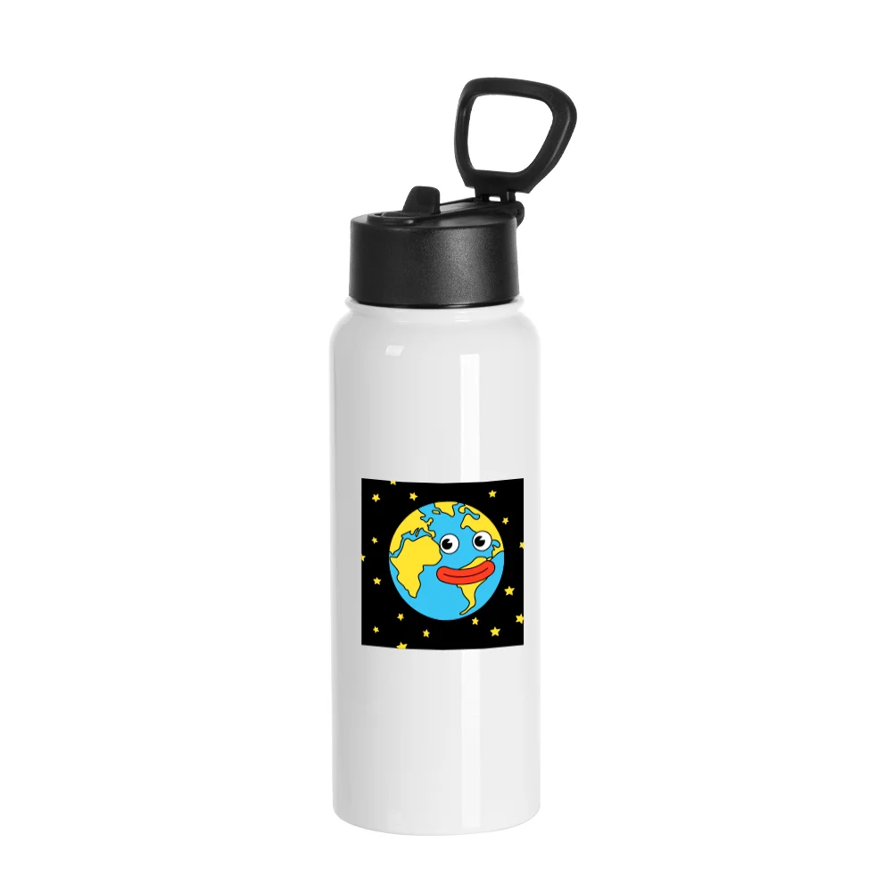 30oz/900ml Stainless Steel Water Bottle w/ Wide Mouth Straw & Portable Lid (White) thumbnail 3