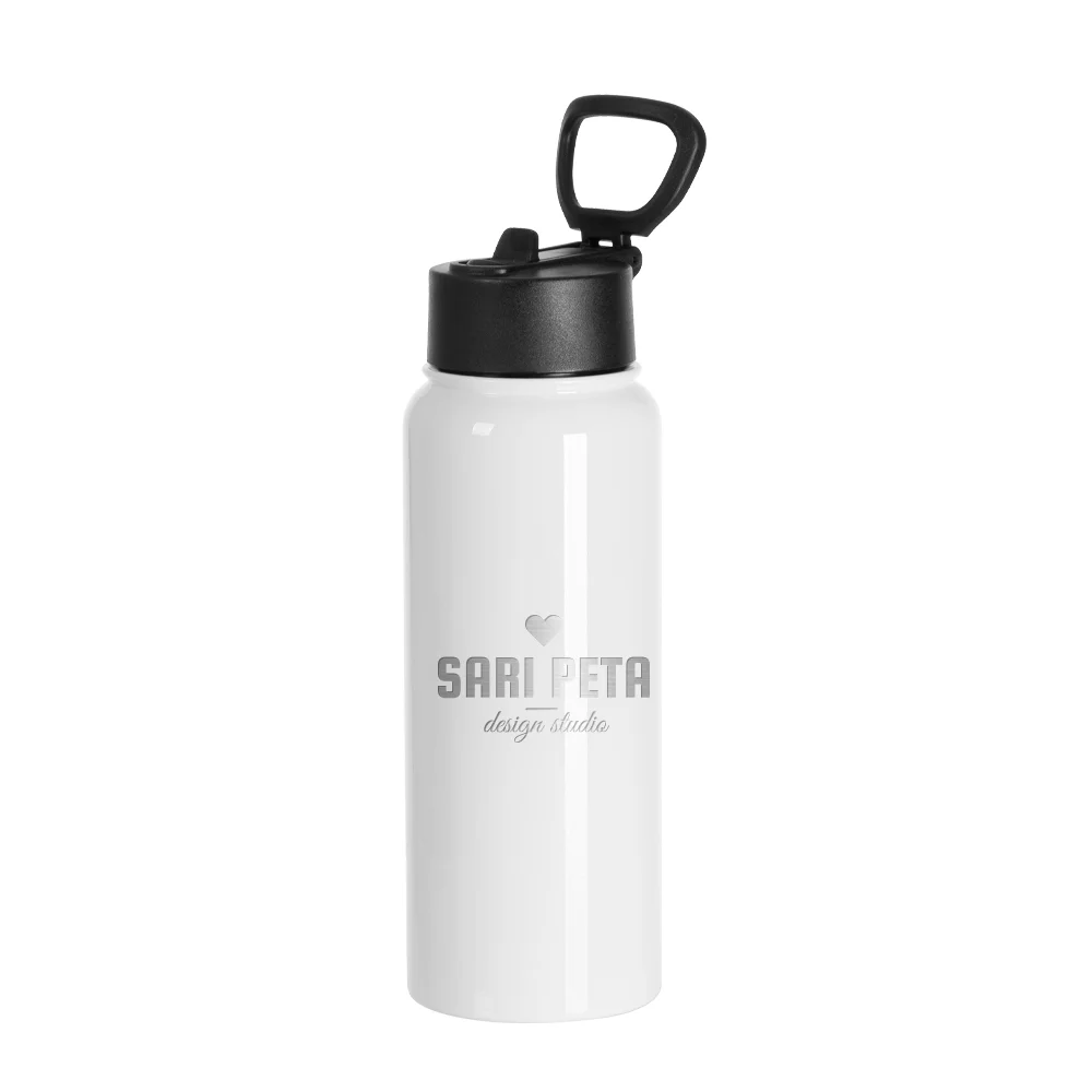 30oz/900ml Stainless Steel Water Bottle w/ Wide Mouth Straw & Portable Lid (White) thumbnail 4