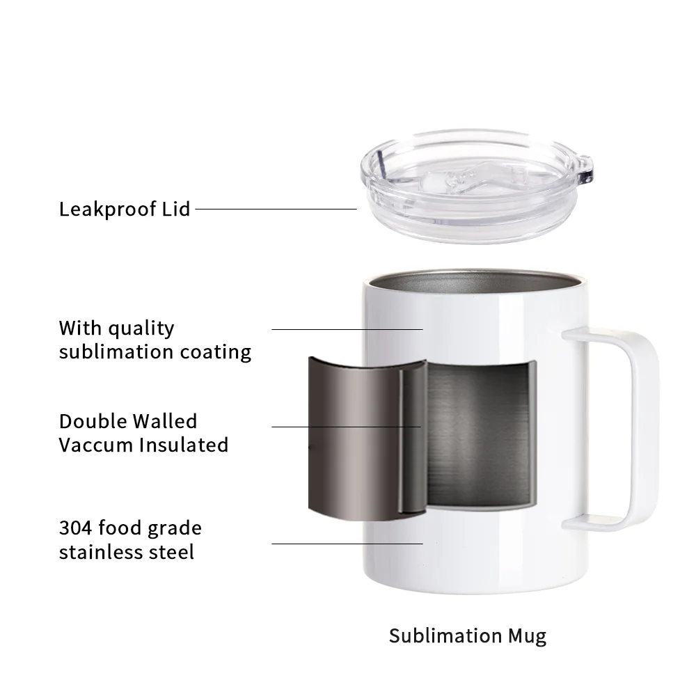 13OZ 400ml Stainless Steel Coffee Cup with Water Proof Lid & Handle (White) thumbnail 4