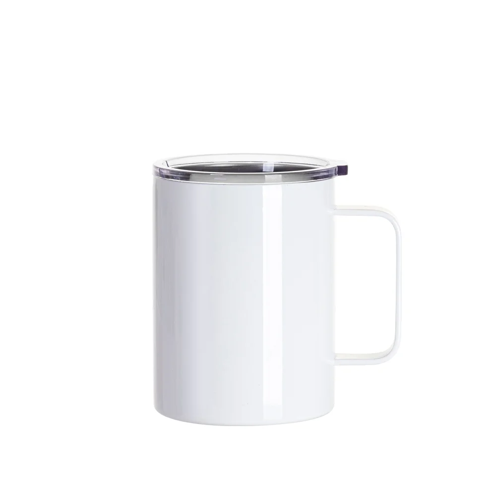 13OZ 400ml Stainless Steel Coffee Cup with Water Proof Lid & Handle (White) thumbnail 1