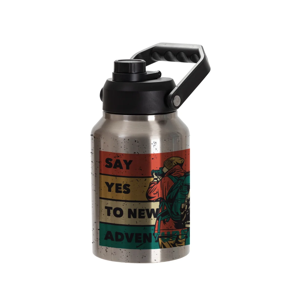 64oz/2000ml Stainless Steel Tumbler w/ Black Portable Lid(Silver) thumbnail 2