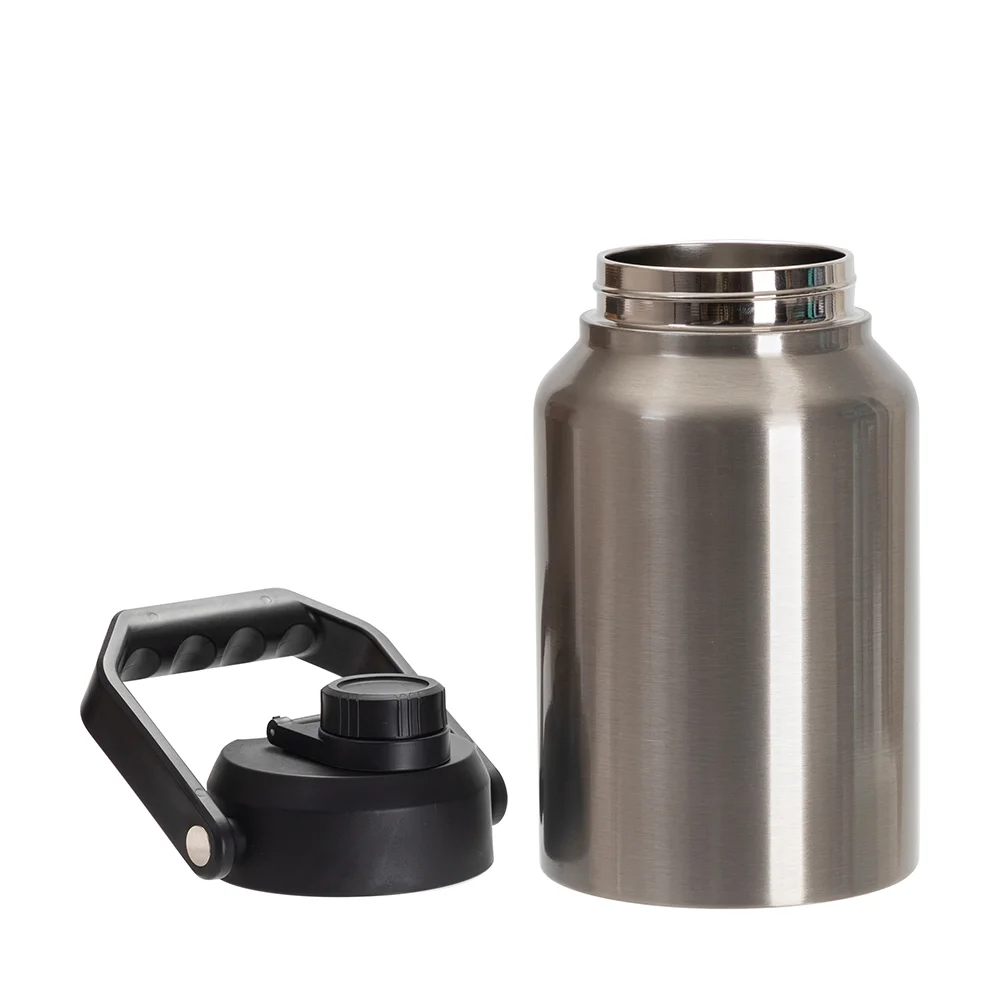 64oz/2000ml Stainless Steel Tumbler w/ Black Portable Lid(Silver) thumbnail 3