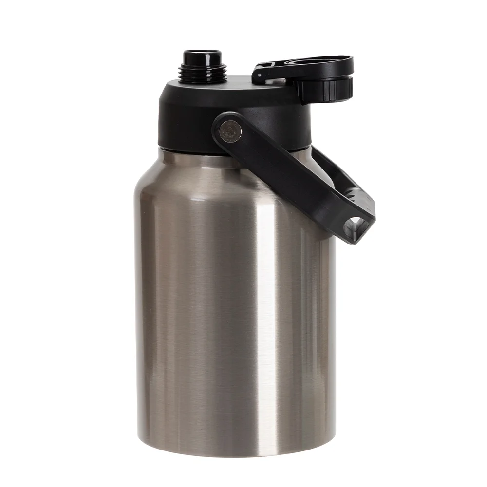 64oz/2000ml Stainless Steel Tumbler w/ Black Portable Lid(Silver) thumbnail 4