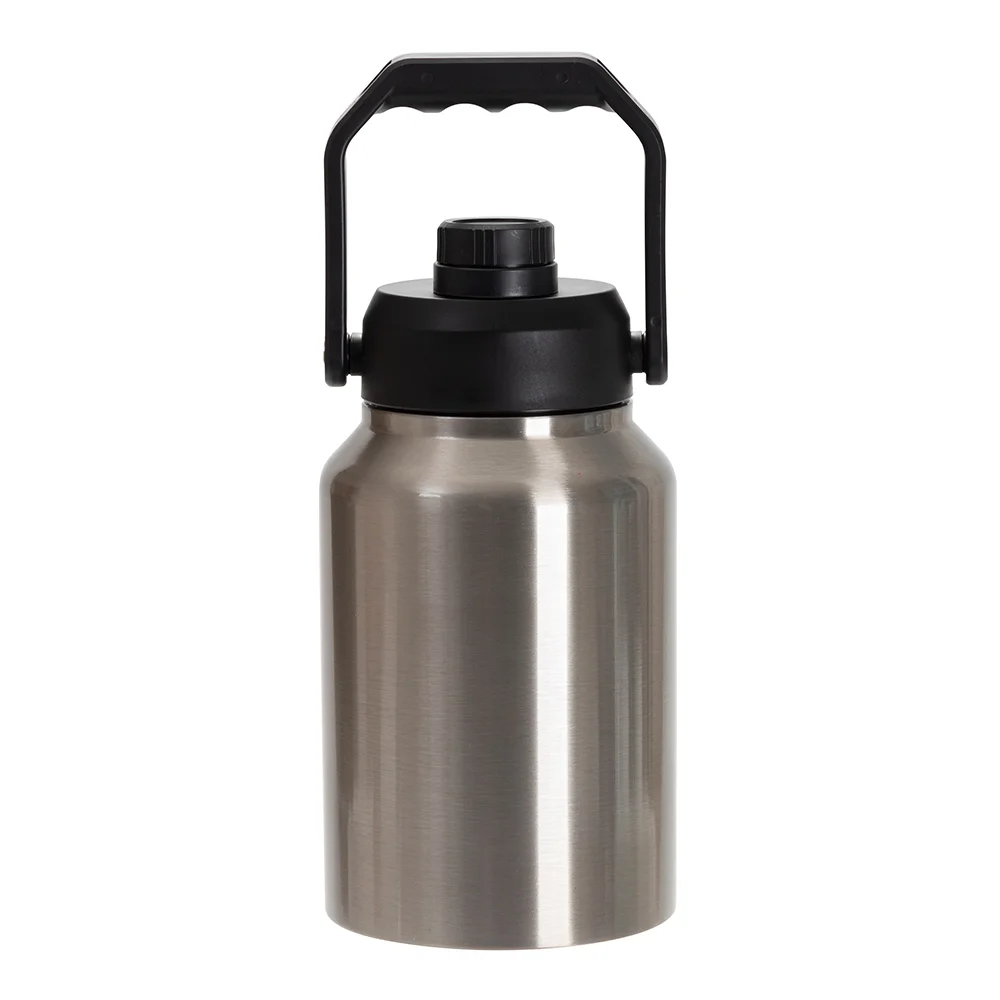 64oz/2000ml Stainless Steel Tumbler w/ Black Portable Lid(Silver) thumbnail 5