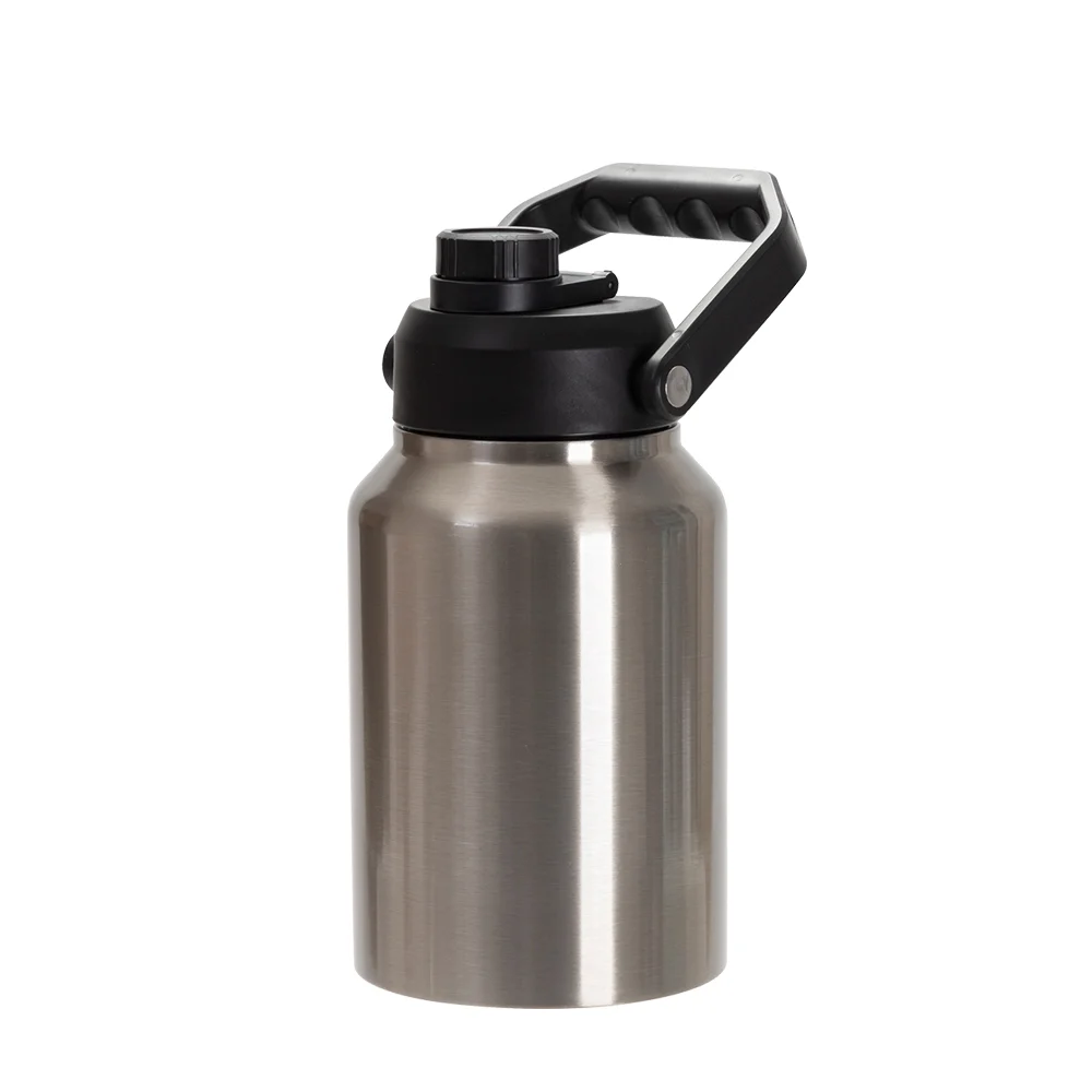 64oz/2000ml Stainless Steel Tumbler w/ Black Portable Lid(Silver) thumbnail 1