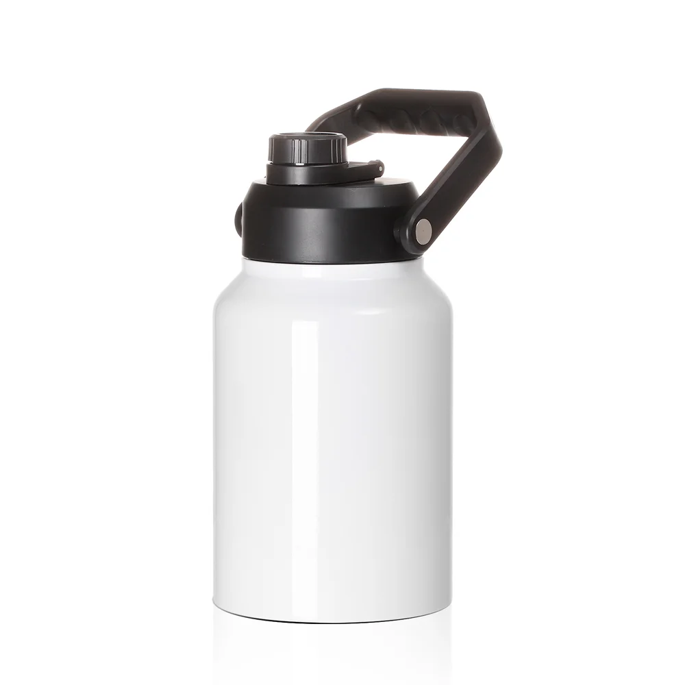 64oz/2000ml Stainless Steel Tumbler w/ Black Portable Lid(White)