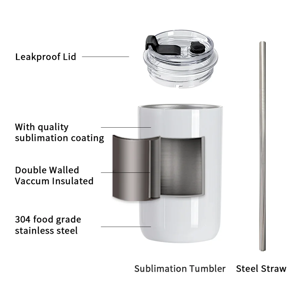 12OZ/350ml Stainless Steel Travel Tumbler with Flip Lid & Metal Straw (White) thumbnail 4