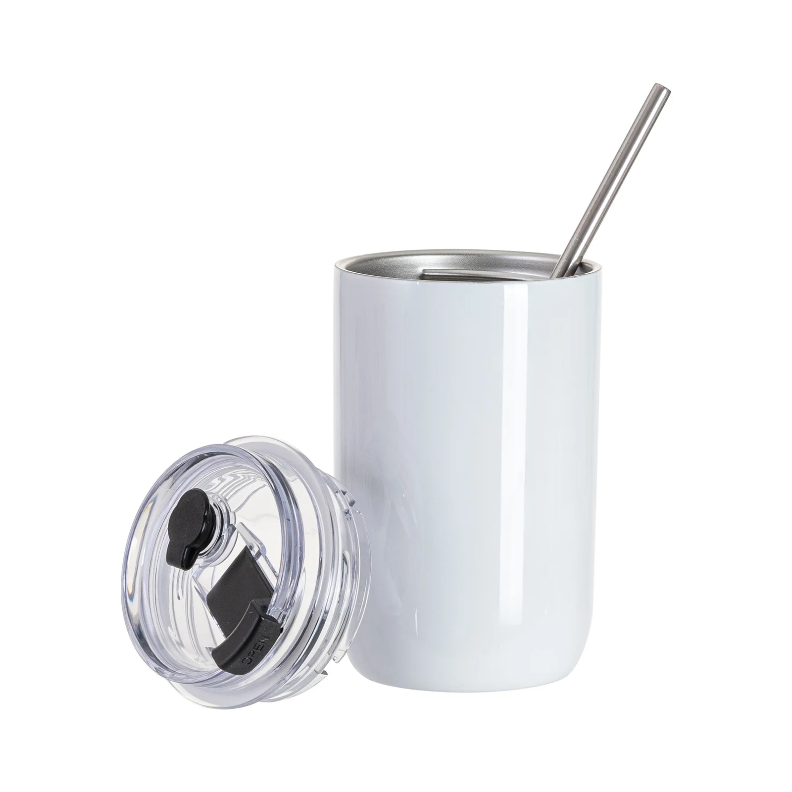 12OZ/350ml Stainless Steel Travel Tumbler with Flip Lid & Metal Straw (White) thumbnail 8