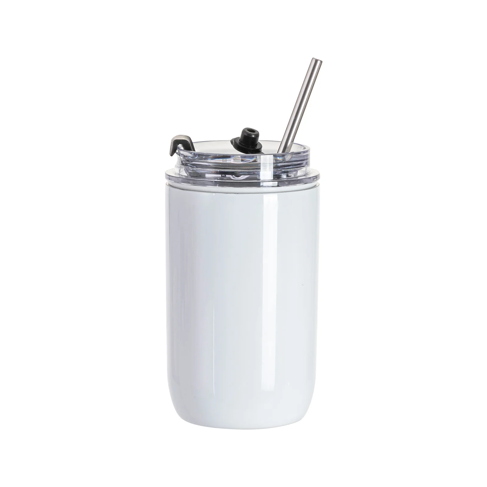 12OZ/350ml Stainless Steel Travel Tumbler with Flip Lid & Metal Straw (White) thumbnail 1