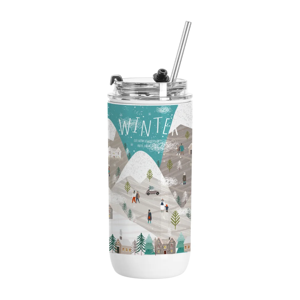 17OZ/500ml Stainless Steel Travel Tumbler with Flip Lid & Metal Straw (White) thumbnail 2