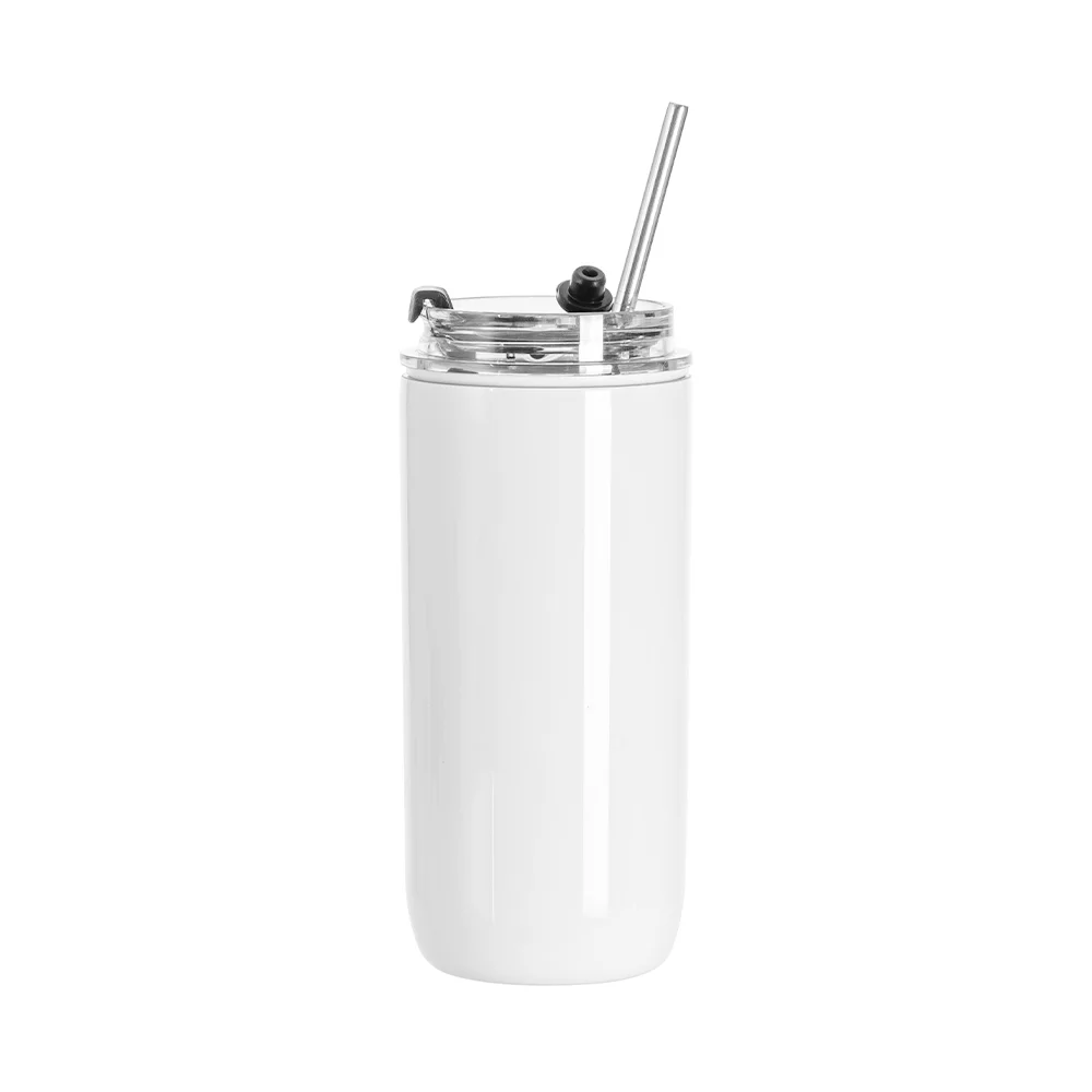 17OZ/500ml Stainless Steel Travel Tumbler with Flip Lid & Metal Straw (White) thumbnail 1