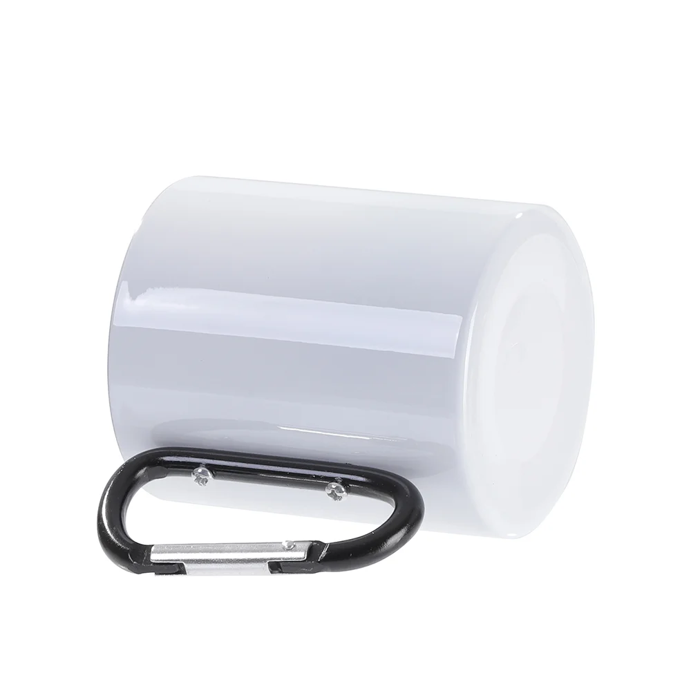 300ml White Stainless Steel Mug Double Wall with Black Carabiner Handle thumbnail 3