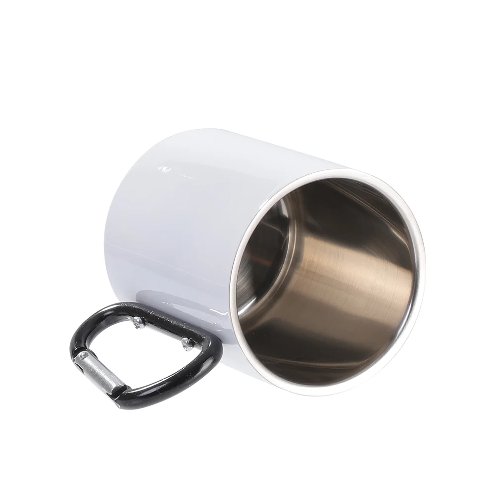 300ml White Stainless Steel Mug Double Wall with Black Carabiner Handle thumbnail 4