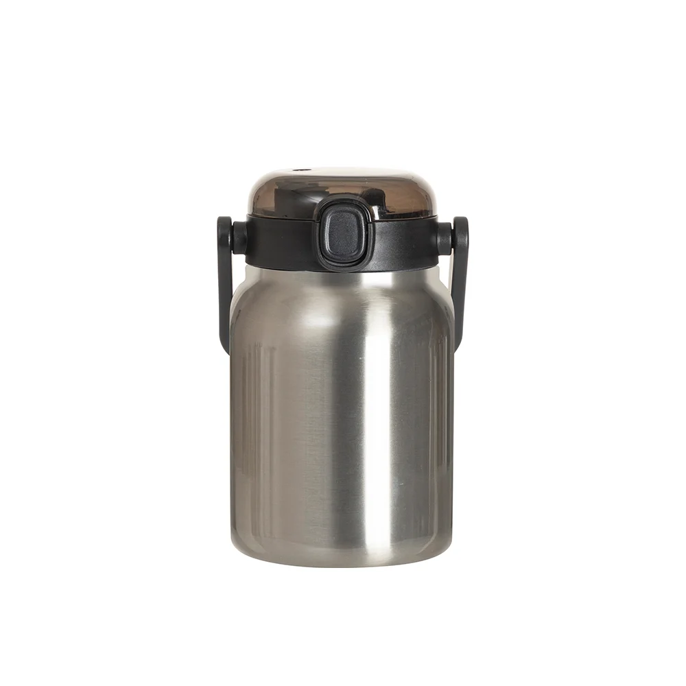 25oz/750ml Stainless Steel Large Bottle with Flip Lock Handle Cap & Straw (Silver) thumbnail 3