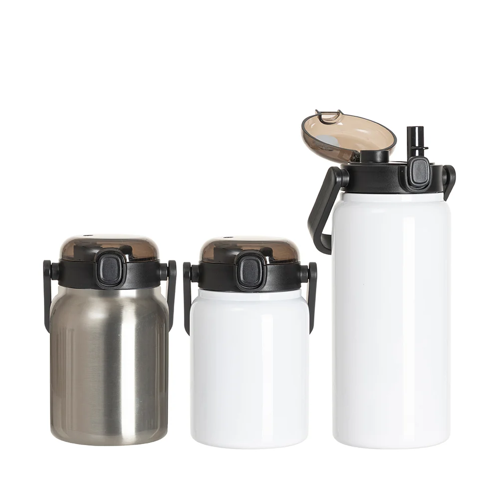 25oz/750ml Stainless Steel Large Bottle with Flip Lock Handle Cap & Straw (Silver) thumbnail 4