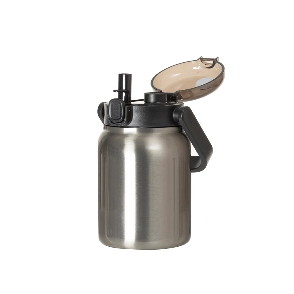 25oz/750ml Stainless Steel Large Bottle with Flip Lock Handle Cap & Straw (Silver) thumbnail 1