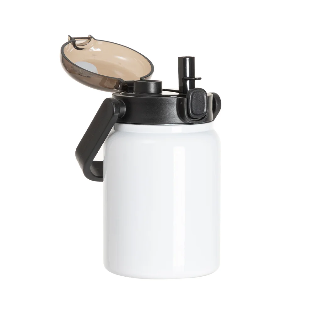 25oz/750ml Stainless Steel Large Bottle with Flip Lock Handle Cap & Straw (White) thumbnail 5
