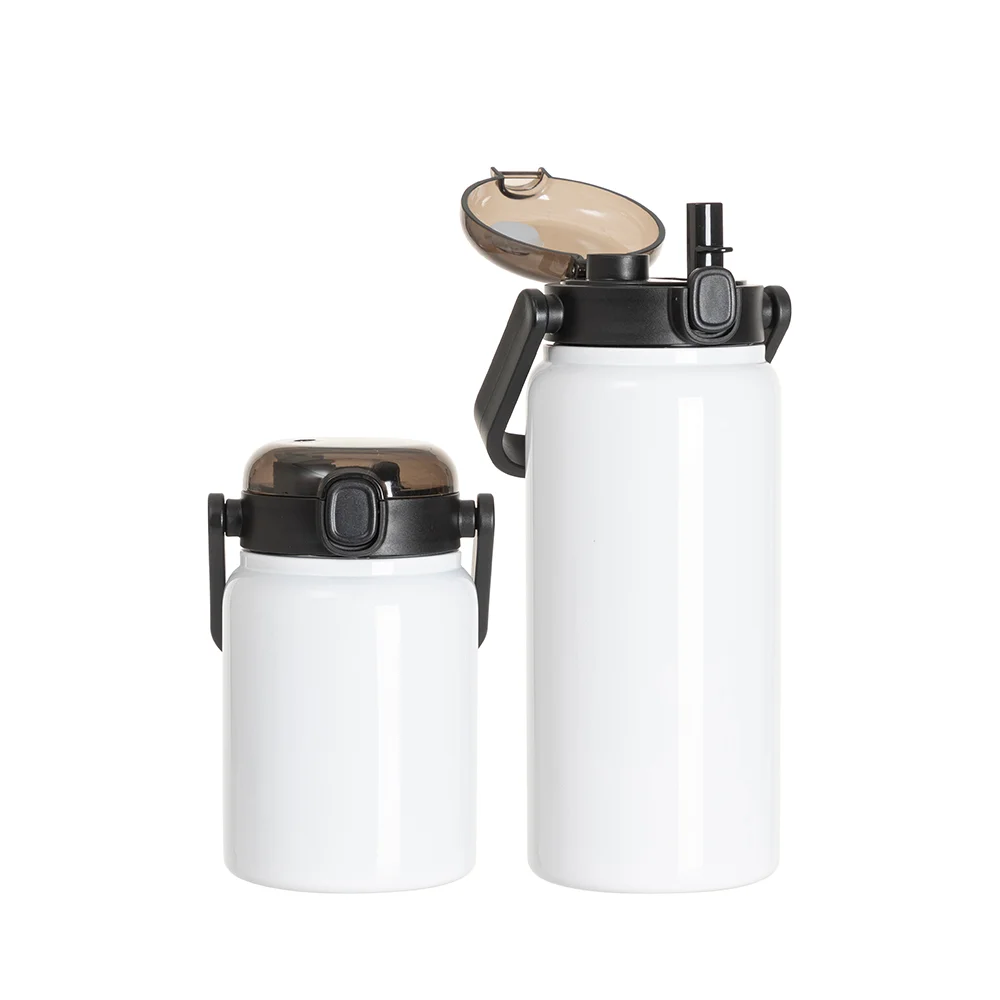 25oz/750ml Stainless Steel Large Bottle with Flip Lock Handle Cap & Straw (White) thumbnail 6