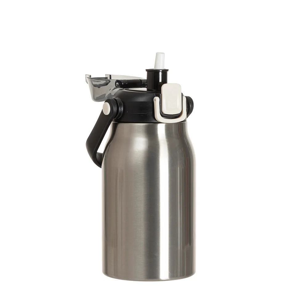32oz/1000ml Stainless Steel Travel Bottle with Flip Lock Handle Cap & Press-In Straw (Silver) thumbnail 3
