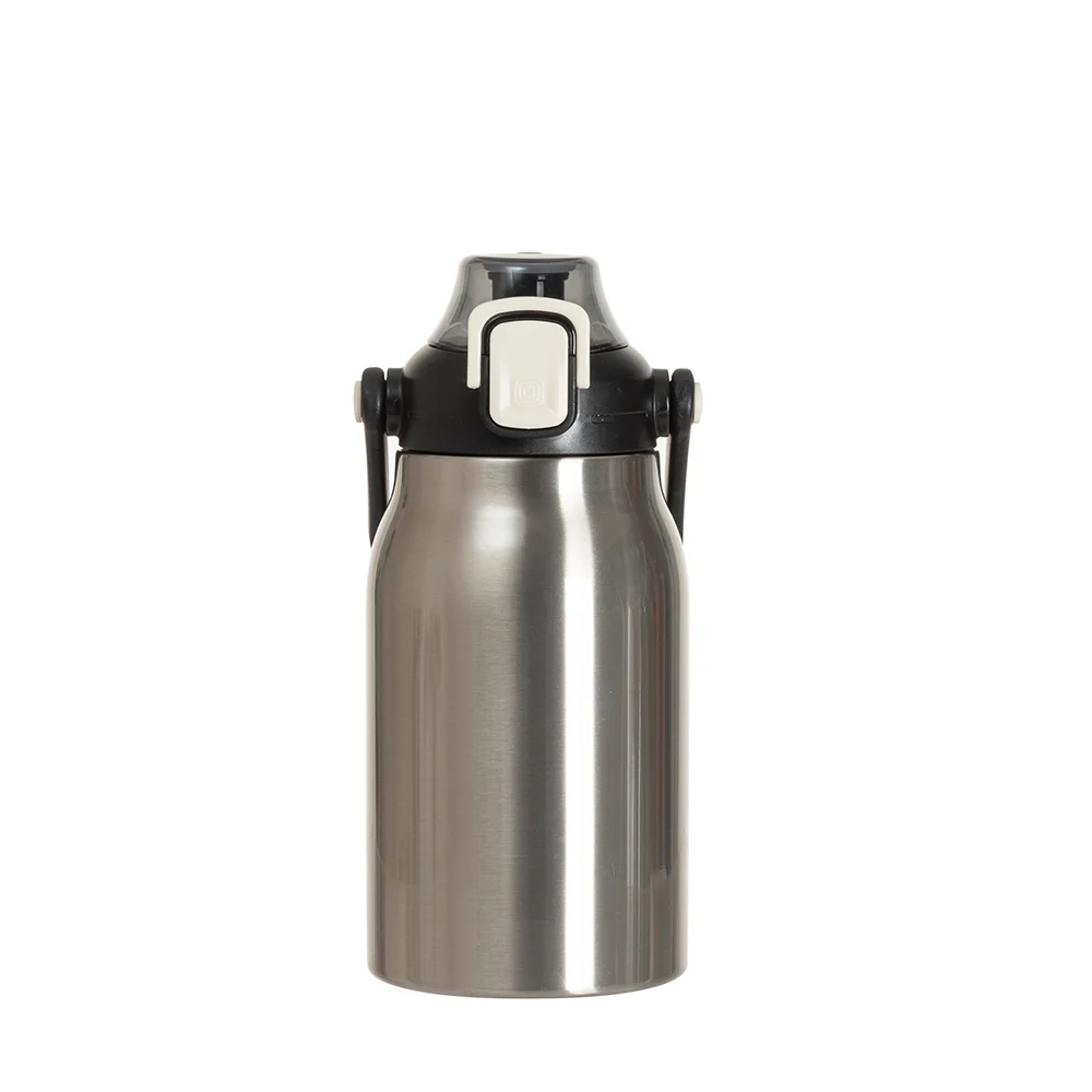 32oz/1000ml Stainless Steel Travel Bottle with Flip Lock Handle Cap & Press-In Straw (Silver) thumbnail 4