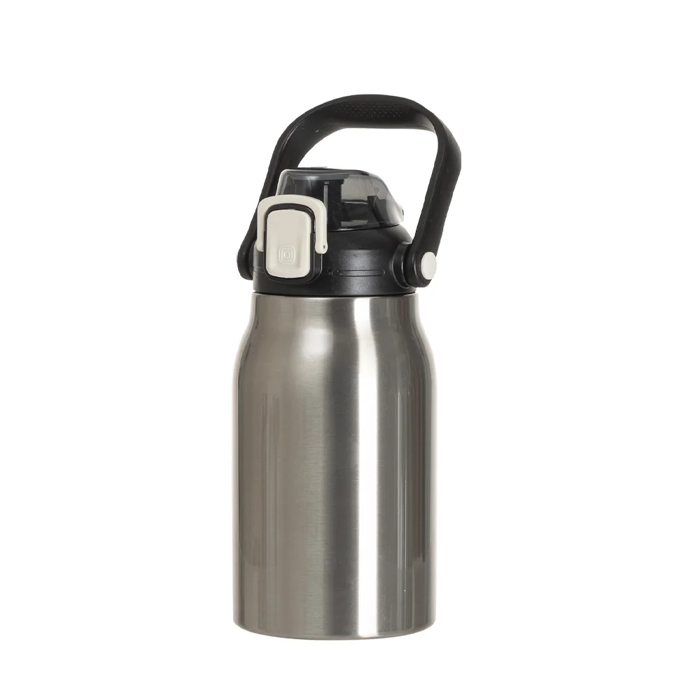 32oz/1000ml Stainless Steel Travel Bottle with Flip Lock Handle Cap & Press-In Straw (Silver) thumbnail 1