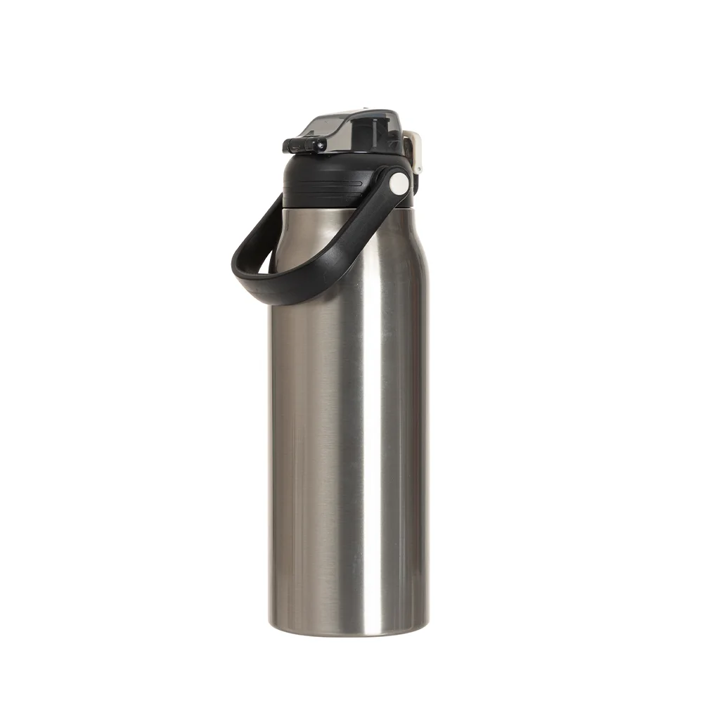 57oz/1700ml Stainless Steel Travel Bottle with Flip Lock Handle Cap & Press-In Straw (Silver) thumbnail 3