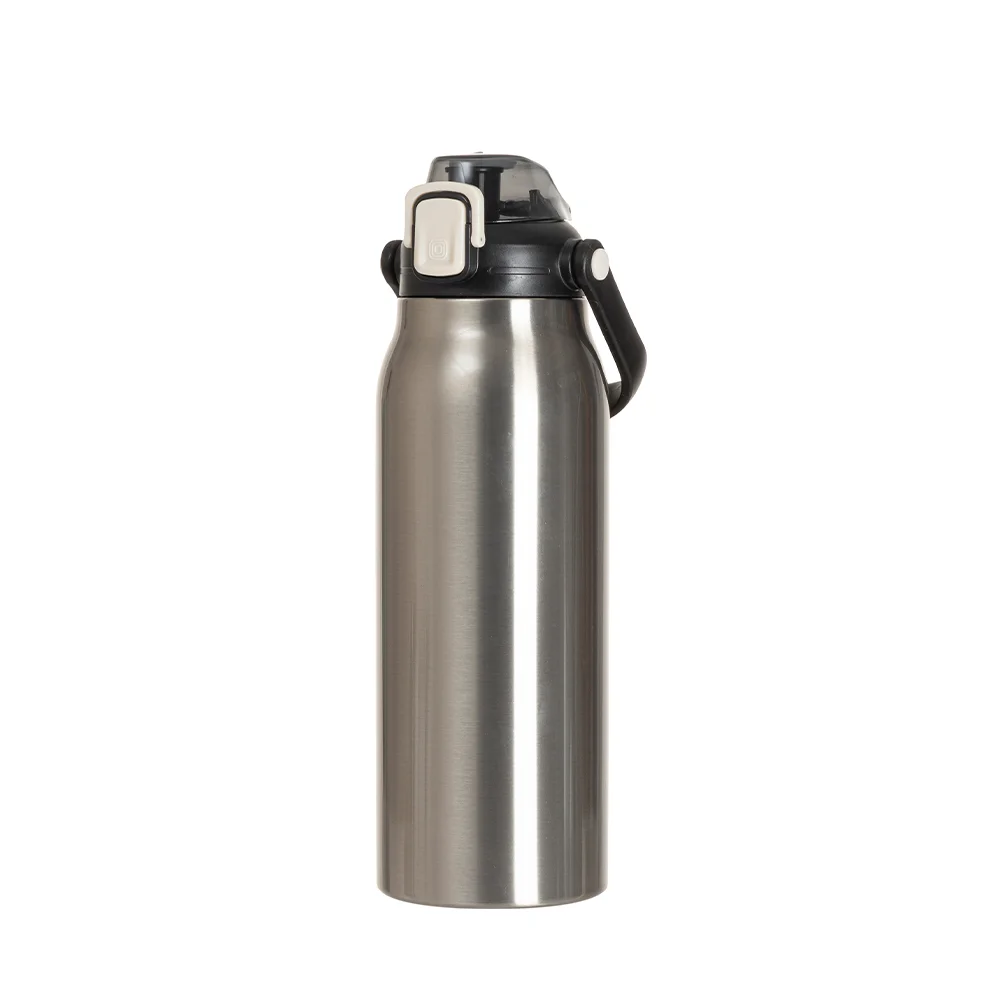 57oz/1700ml Stainless Steel Travel Bottle with Flip Lock Handle Cap & Press-In Straw (Silver) thumbnail 5