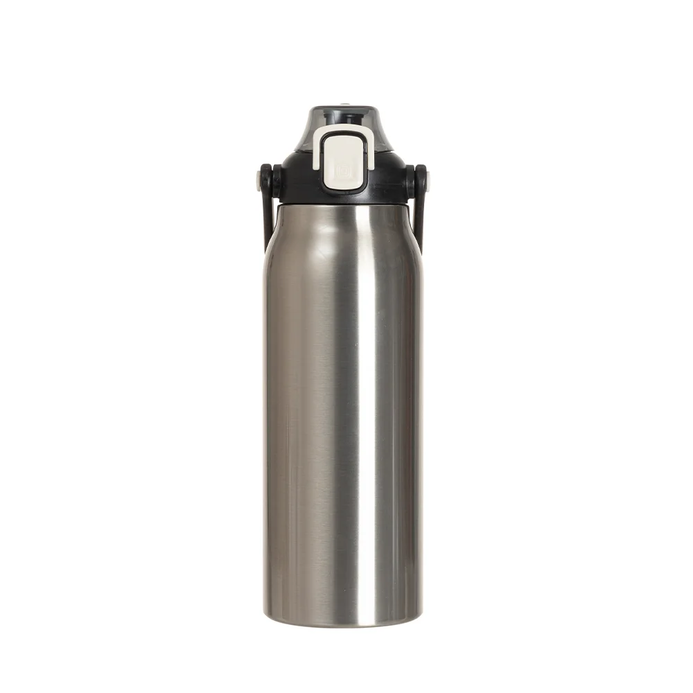 57oz/1700ml Stainless Steel Travel Bottle with Flip Lock Handle Cap & Press-In Straw (Silver) thumbnail 6