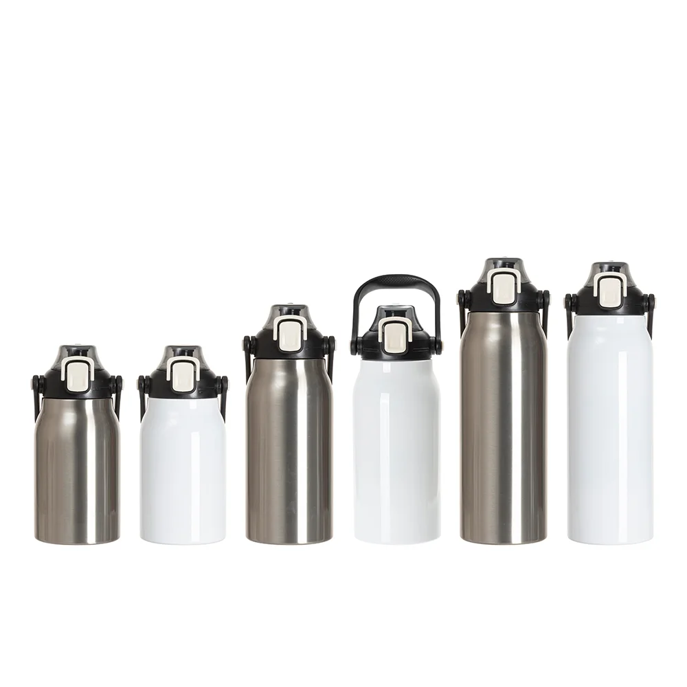 57oz/1700ml Stainless Steel Travel Bottle with Flip Lock Handle Cap & Press-In Straw (Silver) thumbnail 7