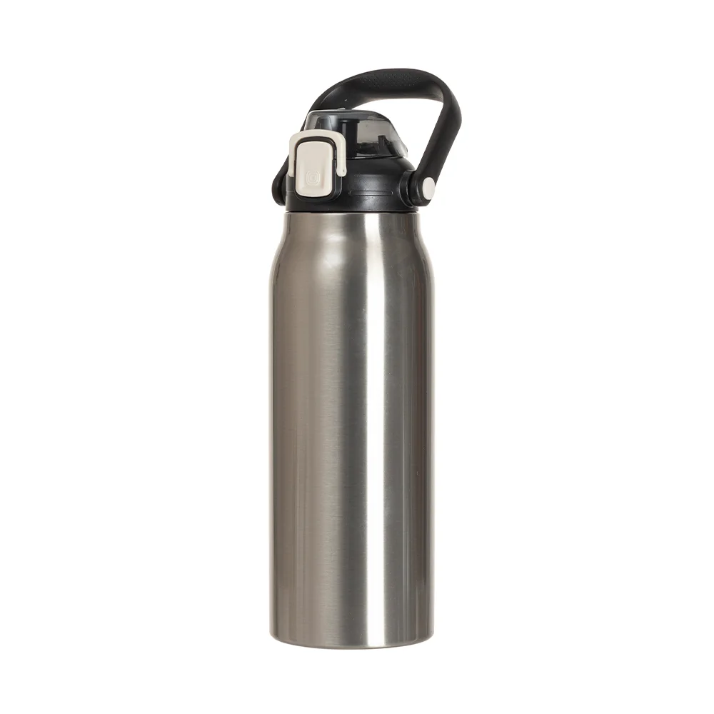 57oz/1700ml Stainless Steel Travel Bottle with Flip Lock Handle Cap & Press-In Straw (Silver) thumbnail 1