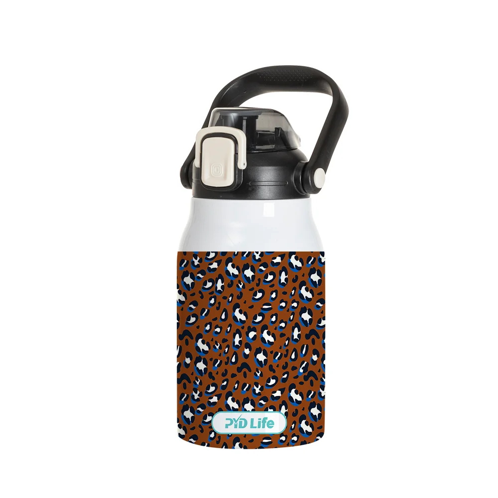32oz/1000ml Stainless Steel Travel Bottle with Flip Lock Handle Cap & Press-In Straw (White) thumbnail 2