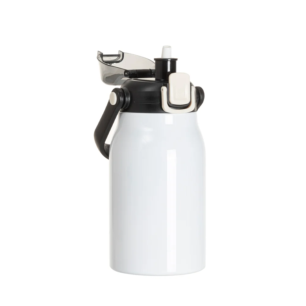 32oz/1000ml Stainless Steel Travel Bottle with Flip Lock Handle Cap & Press-In Straw (White) thumbnail 3