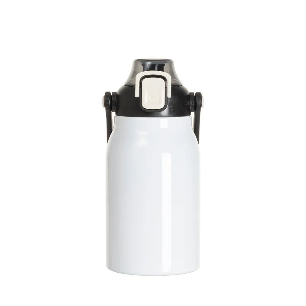 32oz/1000ml Stainless Steel Travel Bottle with Flip Lock Handle Cap & Press-In Straw (White) thumbnail 4