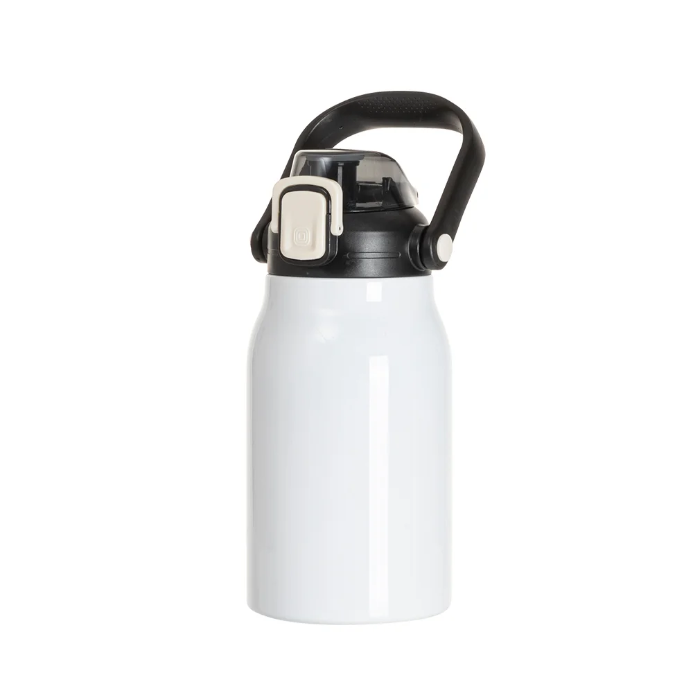 32oz/1000ml Stainless Steel Travel Bottle with Flip Lock Handle Cap & Press-In Straw (White) thumbnail 1