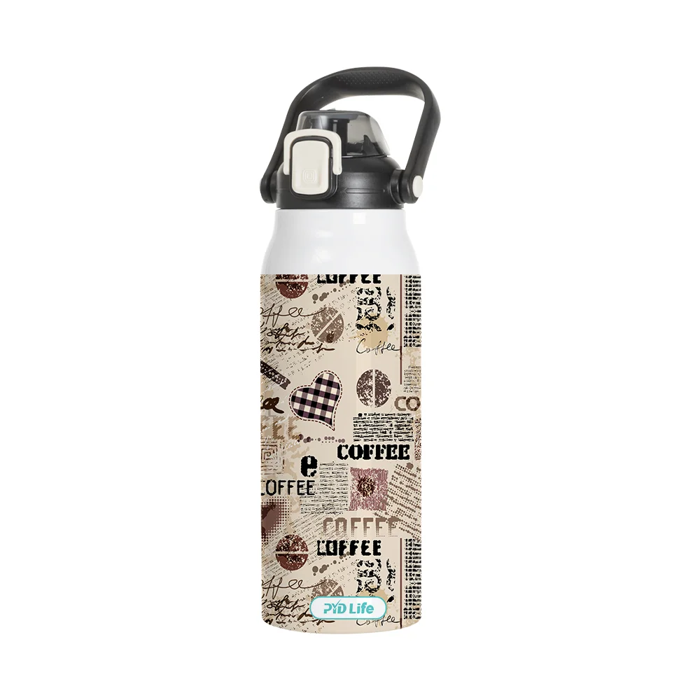 57oz/1700ml Stainless Steel Travel Bottle with Flip Lock Handle Cap & Press-In Straw (White) thumbnail 2