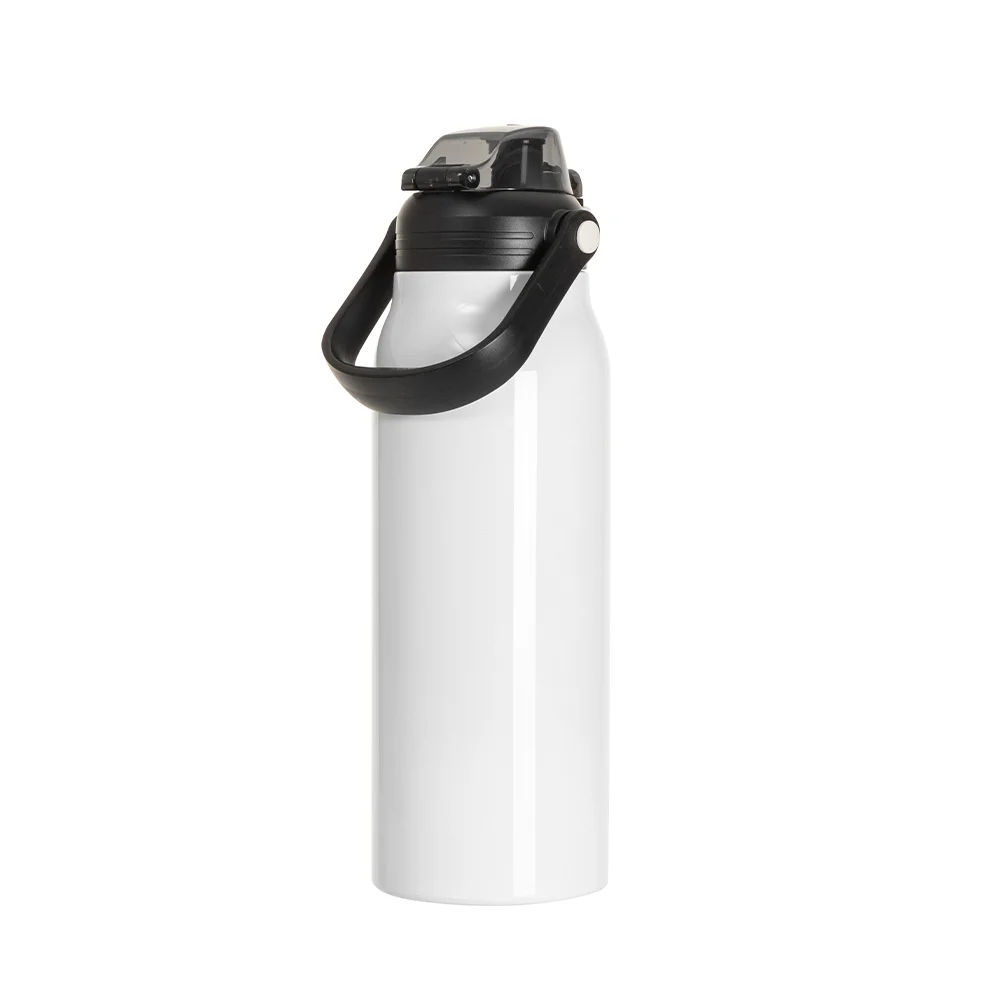 57oz/1700ml Stainless Steel Travel Bottle with Flip Lock Handle Cap & Press-In Straw (White) thumbnail 3