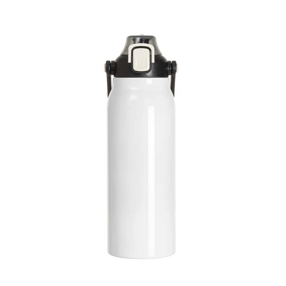 57oz/1700ml Stainless Steel Travel Bottle with Flip Lock Handle Cap & Press-In Straw (White) thumbnail 4