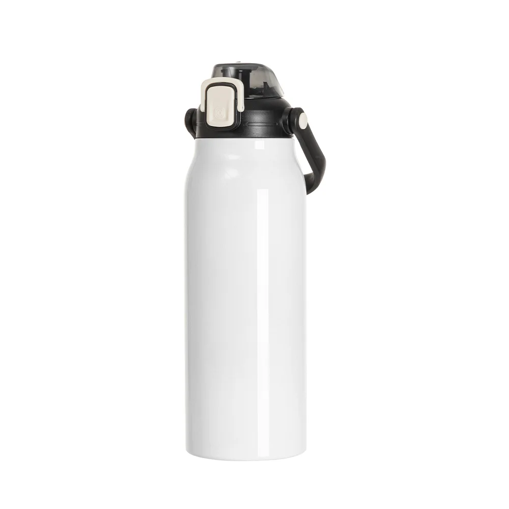 57oz/1700ml Stainless Steel Travel Bottle with Flip Lock Handle Cap & Press-In Straw (White) thumbnail 5