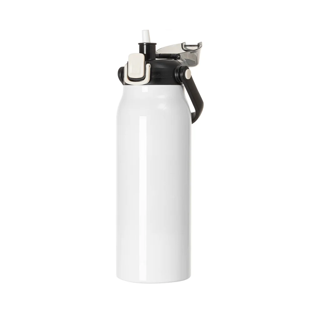57oz/1700ml Stainless Steel Travel Bottle with Flip Lock Handle Cap & Press-In Straw (White) thumbnail 6
