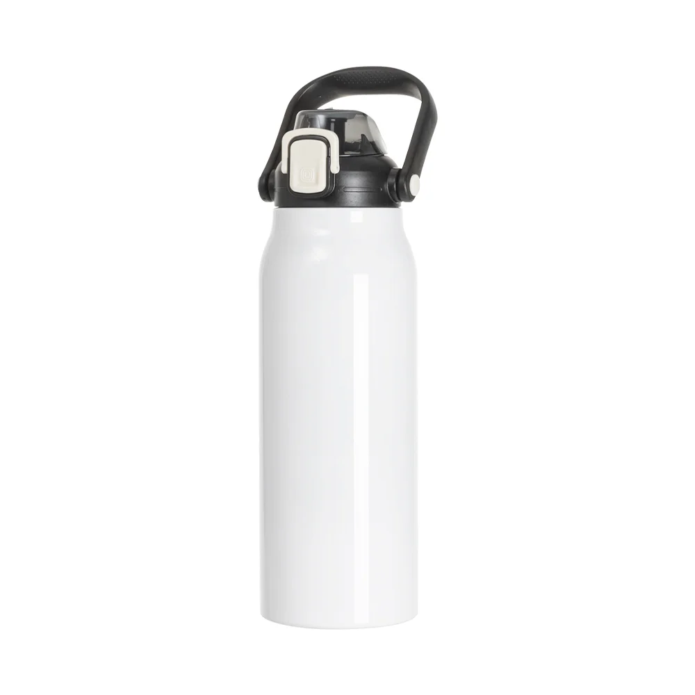 57oz/1700ml Stainless Steel Travel Bottle with Flip Lock Handle Cap & Press-In Straw (White) thumbnail 1