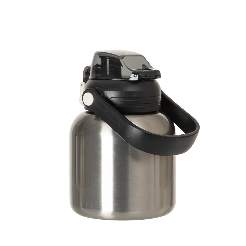 27oz/800ml Stainless Steel Travel Bottle with Flip Lock Handle Cap & Press-In Straw (Silver) thumbnail 3