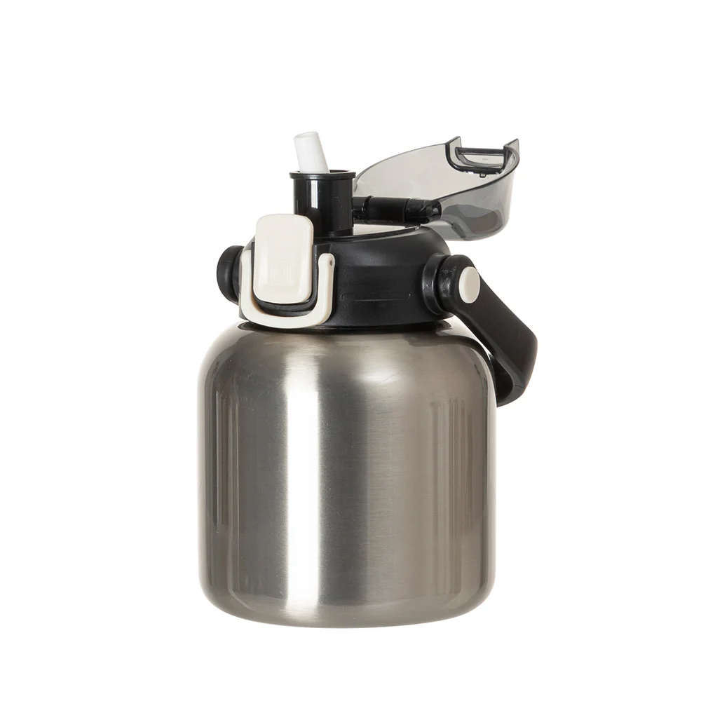 27oz/800ml Stainless Steel Travel Bottle with Flip Lock Handle Cap & Press-In Straw (Silver) thumbnail 4