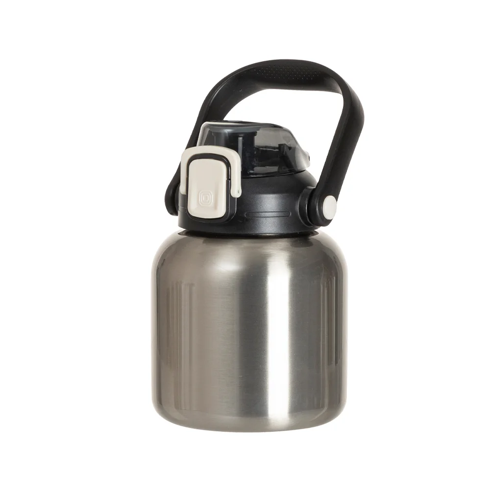 27oz/800ml Stainless Steel Travel Bottle with Flip Lock Handle Cap & Press-In Straw (Silver) thumbnail 1