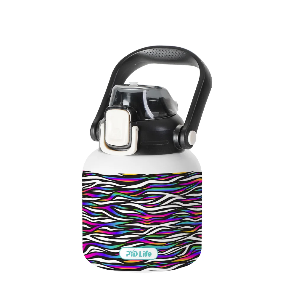 27oz/800ml Stainless Steel Travel Bottle with Flip Lock Handle Cap & Press-In Straw (White) thumbnail 2