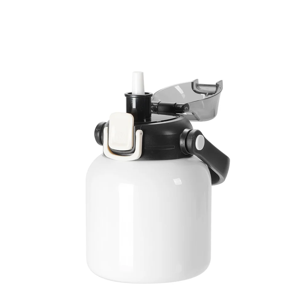 27oz/800ml Stainless Steel Travel Bottle with Flip Lock Handle Cap & Press-In Straw (White) thumbnail 3