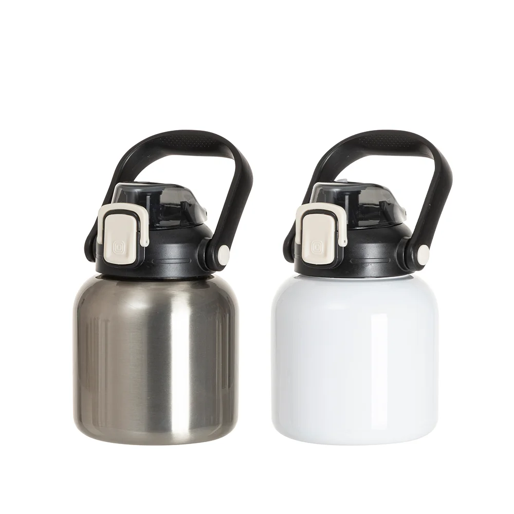 27oz/800ml Stainless Steel Travel Bottle with Flip Lock Handle Cap & Press-In Straw (White) thumbnail 4