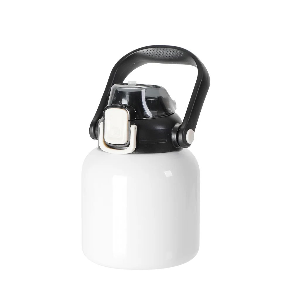 27oz/800ml Stainless Steel Travel Bottle with Flip Lock Handle Cap & Press-In Straw (White) thumbnail 1