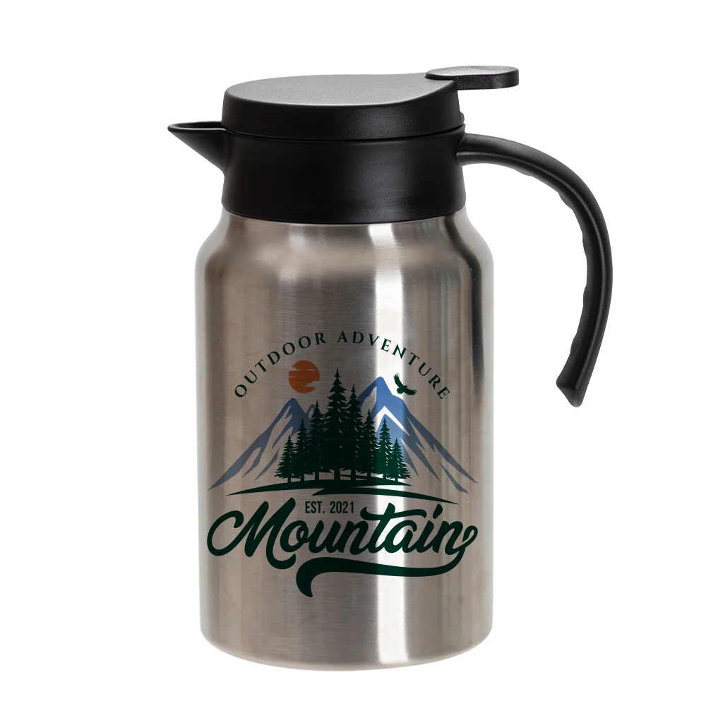 50oz/1500ml Stainless Steel Coffee Pot w/ Black Handle& Lid(Silver) thumbnail 2
