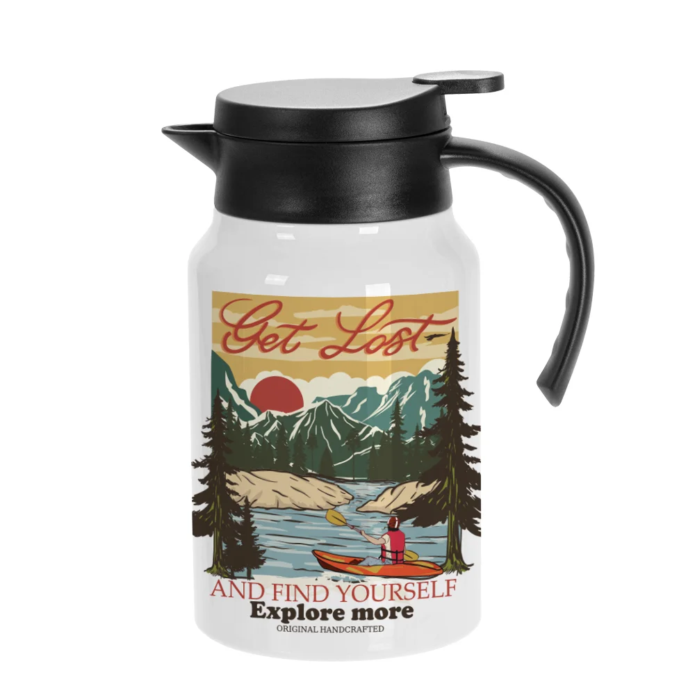 50oz/1500ml Stainless Steel Coffee Pot  w/ Black Handle& Lid(White)